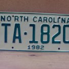1982 North Carolina NC YOM Taxi Trans Am License Plate TA-1820 Mint NCQ1