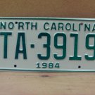 1984 North Carolina NC YOM Taxi Trans Am License Plate TA-3919 Mint NCQ1