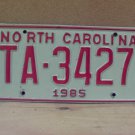 1985 North Carolina NC YOM Taxi Trans Am License Plate TA-3427 VG NCQ1