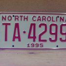 1995 North Carolina NC Taxi License Plate TA-4299 Mint NCT1