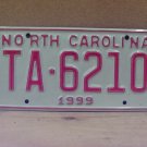 1999 North Carolina NC Taxi License Plate TA-6210 EX NCT1