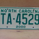 2000 North Carolina NC Taxi License Plate TA-4529 Mint NCT1