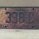 1966 North Carolina Rental Car U-Drive-It License Plate Tag NC #338-C G NCT1