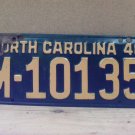 1948 North Carolina NC Manufacturer License Plate M-10135 VG+ NCD1