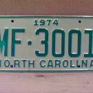 1974 North Carolina NC Manufacturer License Plate MF-3001 Mint NCD1