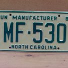 1981 North Carolina NC Manufacturer License Plate MF-530 Mint NCD1