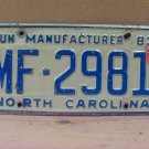 1984 North Carolina NC Manufacturer License Plate MF-2981 G NCD1