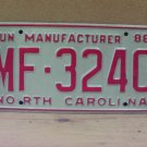 1988 North Carolina NC Manufacturer License Plate MF-3240 EX NCD1