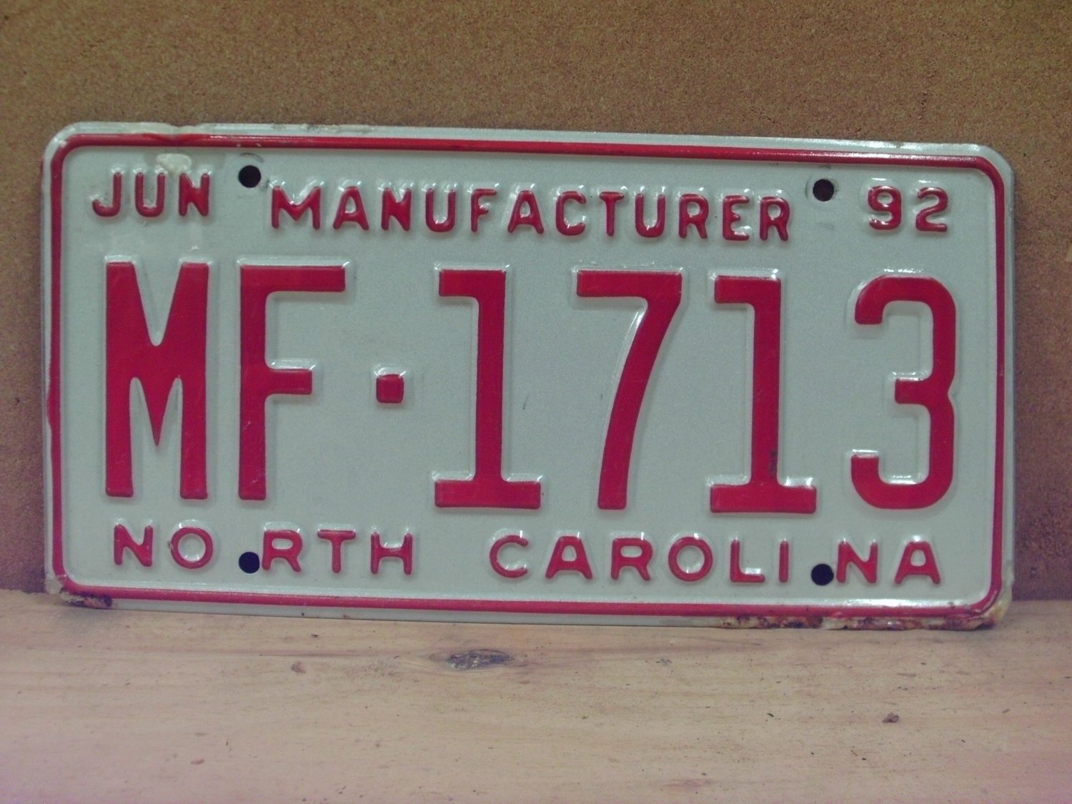 1992 North Carolina NC Manufacturer License Plate MF1713 EX NCD1