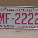 1994 North Carolina NC Manufacturer License Plate MF-2222 VG NCD1