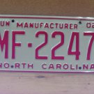 2002 North Carolina NC Manufacturer License Plate MF-2247 EX NCD1