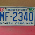 2007 North Carolina NC Manufacturer License Plate MF-2340 EX NCD1