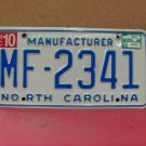 2010 North Carolina NC Manufacturer License Plate MF-2341 EX NCD1