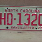 1975 North Carolina NC Handicapped License Plate HD-1320 VG NCH1