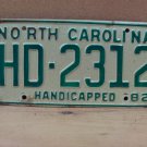 1982 North Carolina NC Handicapped License Plate HD-2312 VG- NCH1