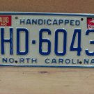 1992 North Carolina NC Handicapped License Plate HD-6043 VG- NCH1
