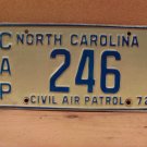 1972 North Carolina NC Civil Air Patrol License Plate CAP-246 NCM1