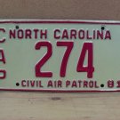 1981 North Carolina NC Civil Air Patrol License Plate CAP-274 NCM1