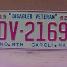 1982 North Carolina NC Disabled Veteran License Plate DV-2169 NCM1