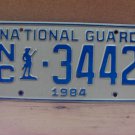 1984 North Carolina NC National Guard License Plate NC-3442 NCM1