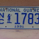 1991 North Carolina NC National Guard License Plate NC-1783 NCM1