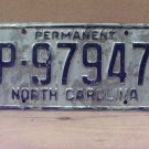 1960s North Carolina Permanent License Plate NC #P-97947 G NCO1