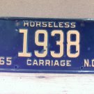 1965 North Carolina NC Horseless Carriage YOM License Plate 1938 NCQ1