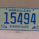 1972 North Carolina NC Horseless Carriage YOM License Plate 15494 NCQ1
