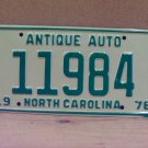 1978 North Carolina NC Antique Auto YOM License Plate 11984 Mint! NCQ1