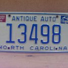 1990 North Carolina NC Antique Auto License Plate 13498 NCO2