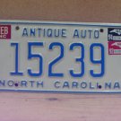 1992 North Carolina NC Antique Auto License Plate 15239 NCO2