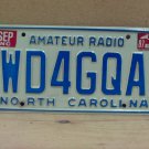 1987 North Carolina NC Amateur Radio License Plate WD4GQA VG NCO2