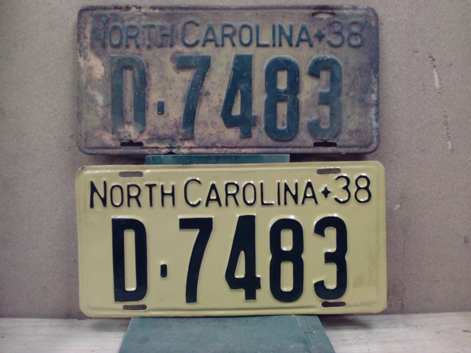 1938 North Carolina Dealer License Plate Pair NC D7483 NCD1