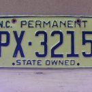 1970s North Carolina Permanent State Owned License Plate NC #PX-3215 NCG1