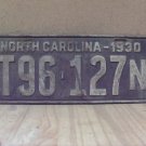 1930 North Carolina Truck License Plate NC T96-127 Center Dash