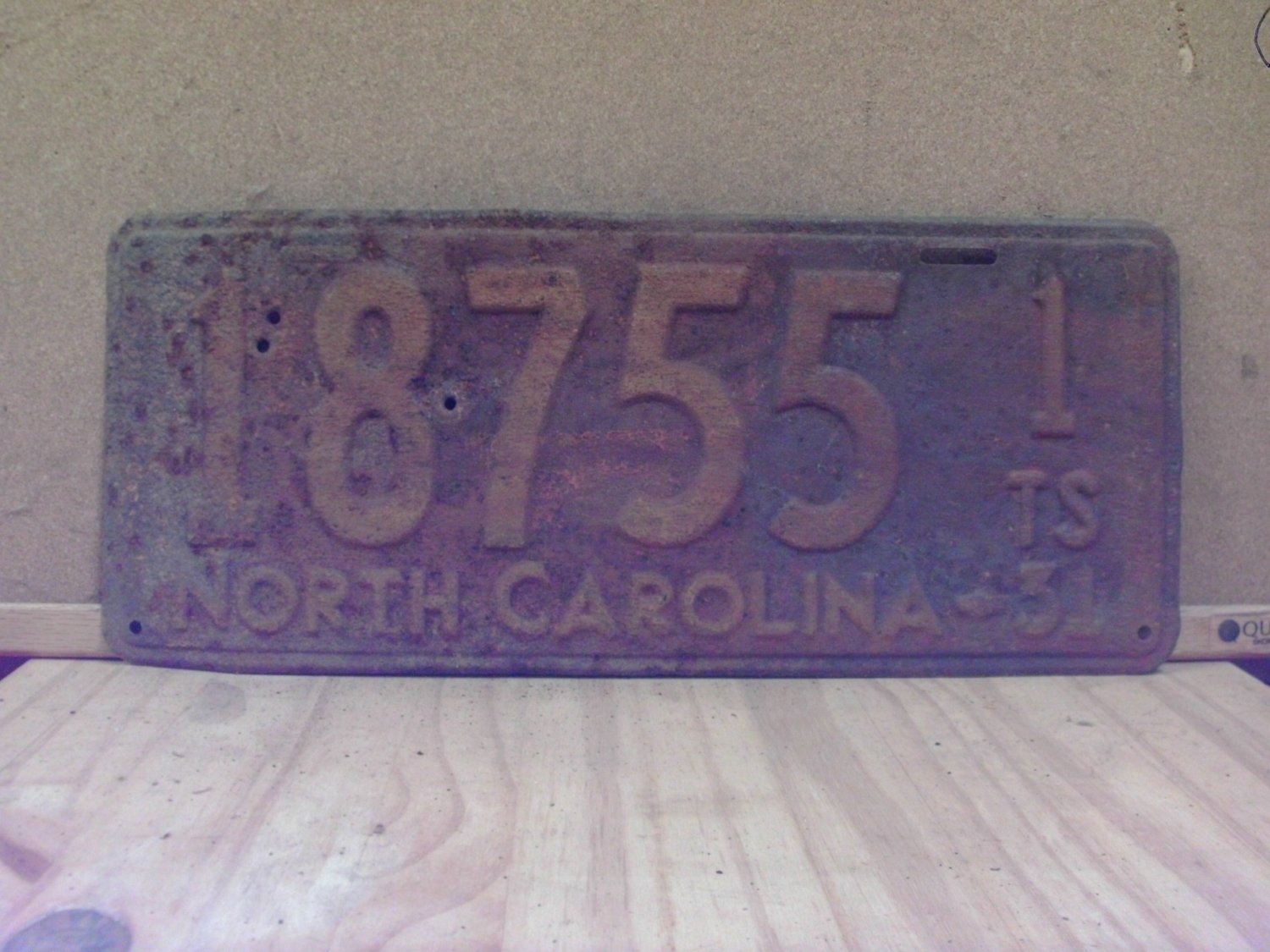 1931 North Carolina Solid Tire Truck License Plate NC 18755 1-ton
