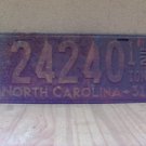 1931 North Carolina Truck License Plate NC 24240 1-1/2-ton