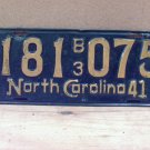 1941 North Carolina Truck License Plate NC 181-075 B3 NCY5