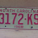 1968 North Carolina NC YOM Trailer License Plate 3172-KS VG+ NC8
