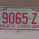 1970 North Carolina NC YOM Trailer License Plate 9065-Z VG+ NC8