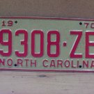 1970 North Carolina NC YOM Trailer License Plate 9308-ZE VG+ NC8