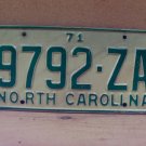 1971 North Carolina NC YOM Trailer License Plate 9792-ZA VG+ NC8