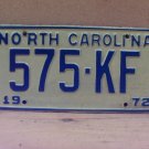 1972 North Carolina NC YOM Trailer License Plate 575-KF EX NC8
