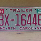 2010 North Carolina NC Trailer License Plate BX-16448 VG NCN1
