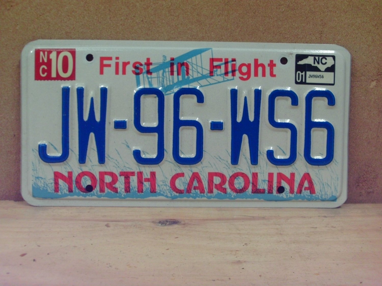 2001 North Carolina Vanity License Plate NC JW-96-WS6 NCT1