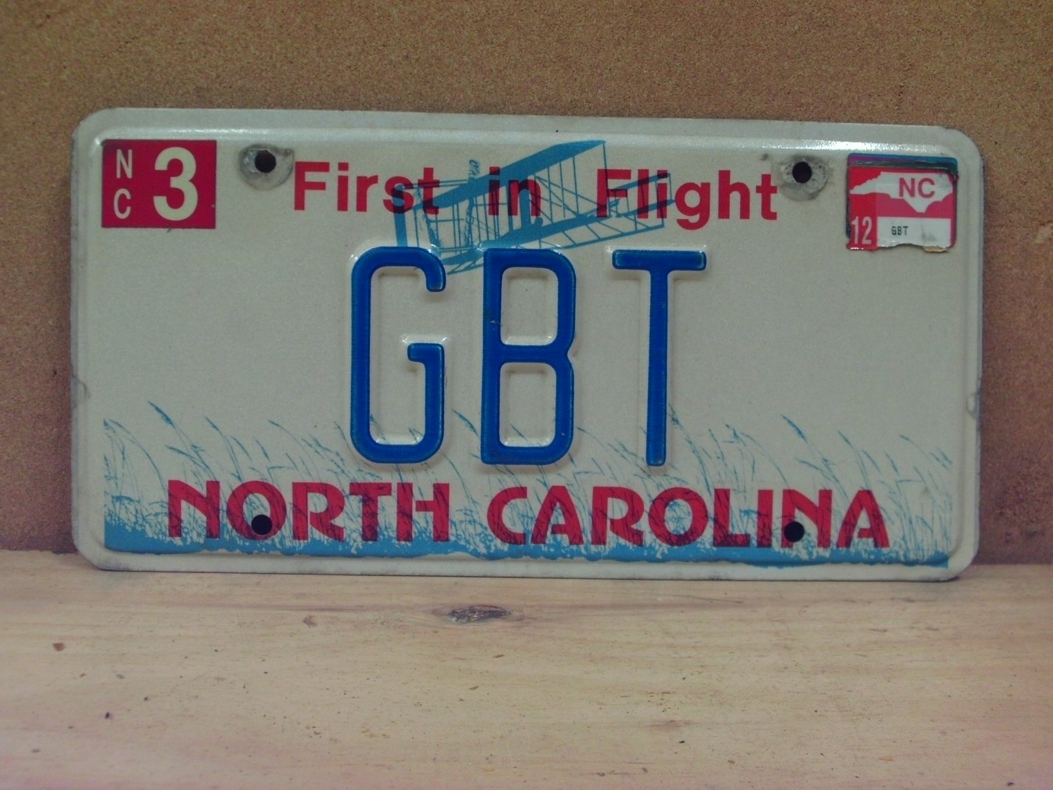 2012 North Carolina Vanity License Plate NC GBT NCT1