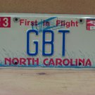 2012 North Carolina Vanity License Plate NC GBT NCT1