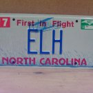 2014 North Carolina Vanity License Plate NC ELH NCT1