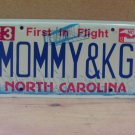 2012 North Carolina Flat Vanity License Plate NC MOMMY&KG NCT1
