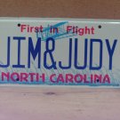 2010s North Carolina Flat Vanity License Plate NC JIM&JUDY NCT1